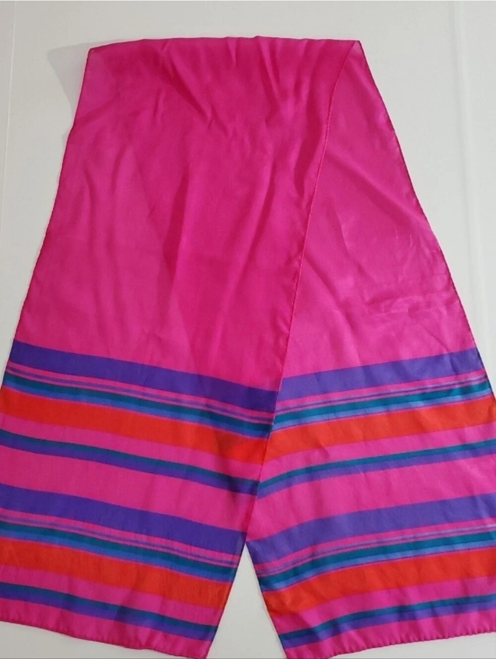 Vintage Liz Claiborne 100% Silk Scarf Oblong Pink Purple Striped Wrap 51x11 - Picture 2 of 3